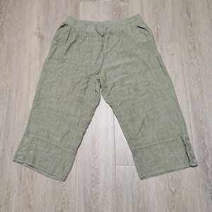 Royalty For Me Womens XL Olive Green Linen Blend Cropped Wide Leg Pants Boho